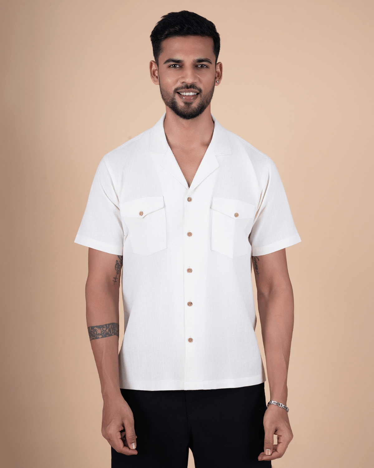 Natural Raw Double Pocket Khadi Shirt - Feel Khadi