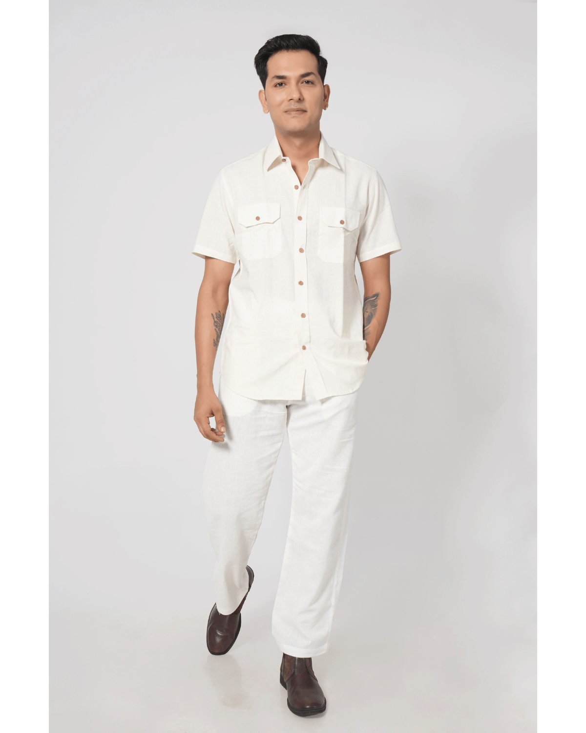 White Double Pocket Shirt - Image 2