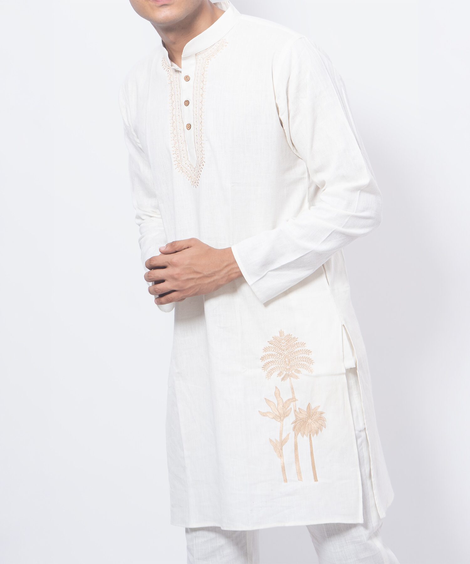 Elegant White Palm Embroidered Kurta Set - Image 3