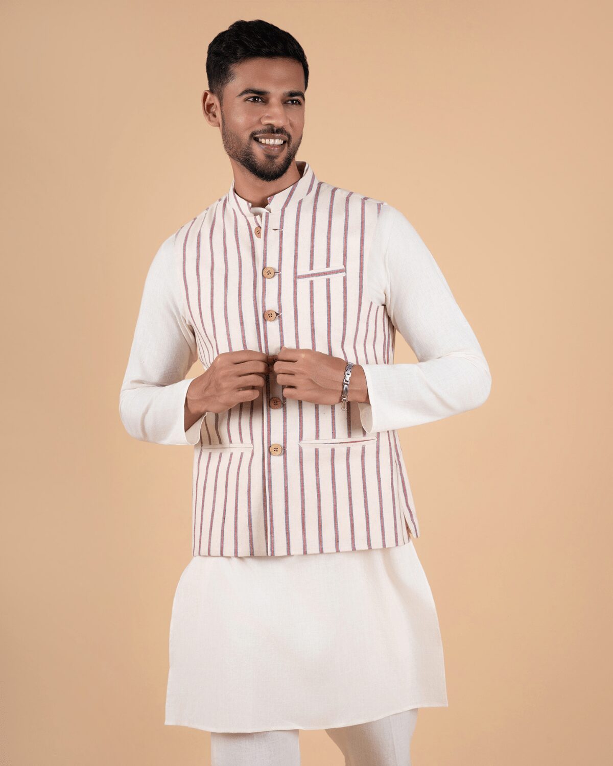 Cora Mist Striped Koti - handmade chemical-free khadi from Feel Weaves
