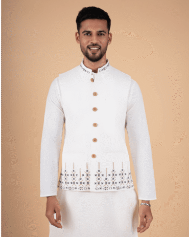 Elegant White Embroidered Koti