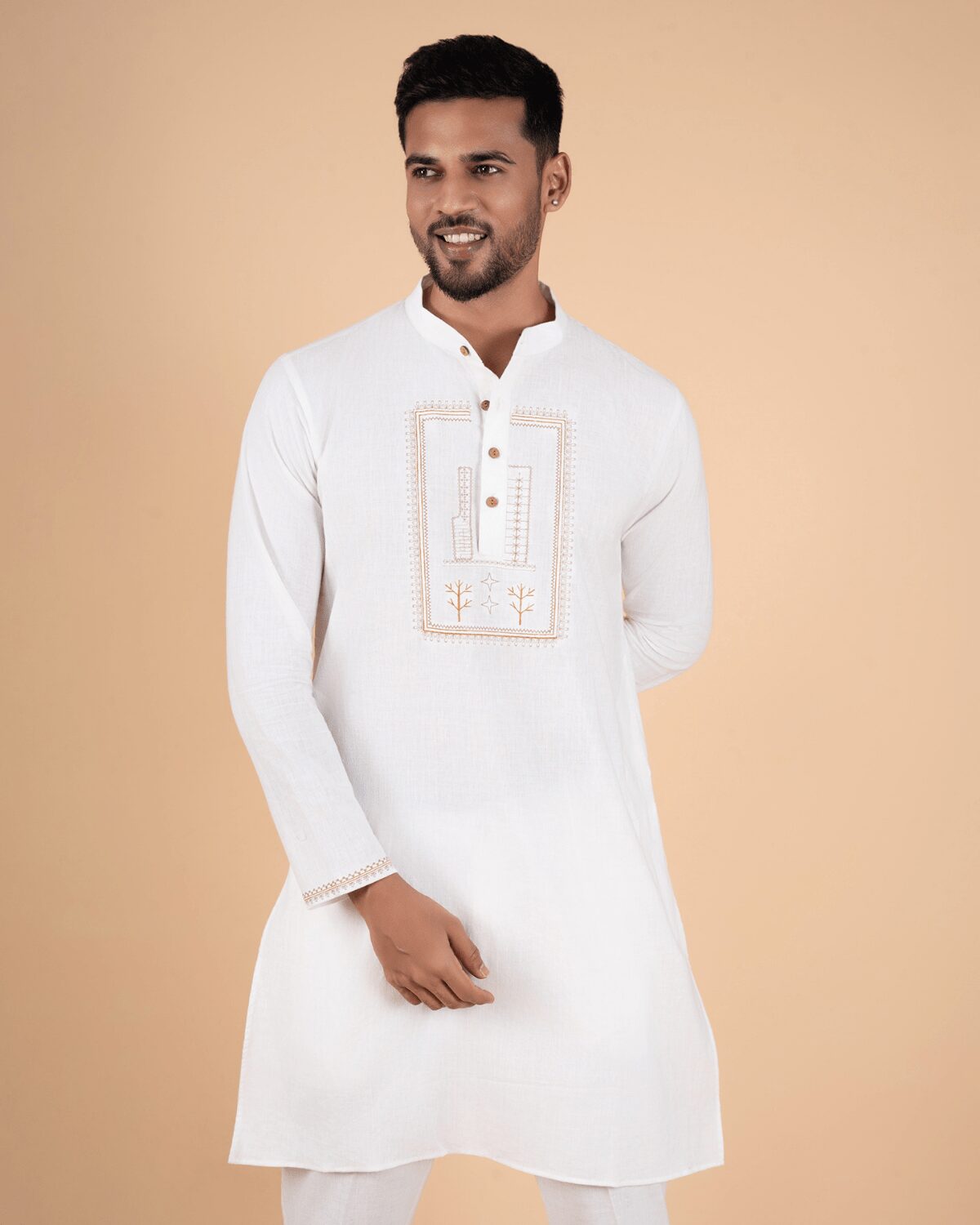 Natural Raw Embrodiered Kurta Set - handmade chemical-free khadi from Feel Weaves