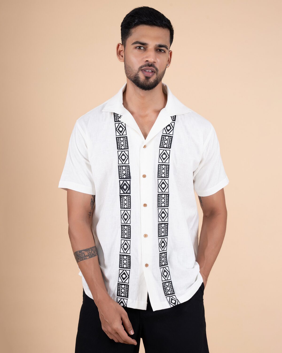 GeoCraft Embroidered Shirt - handmade chemical-free khadi from Feel Weaves