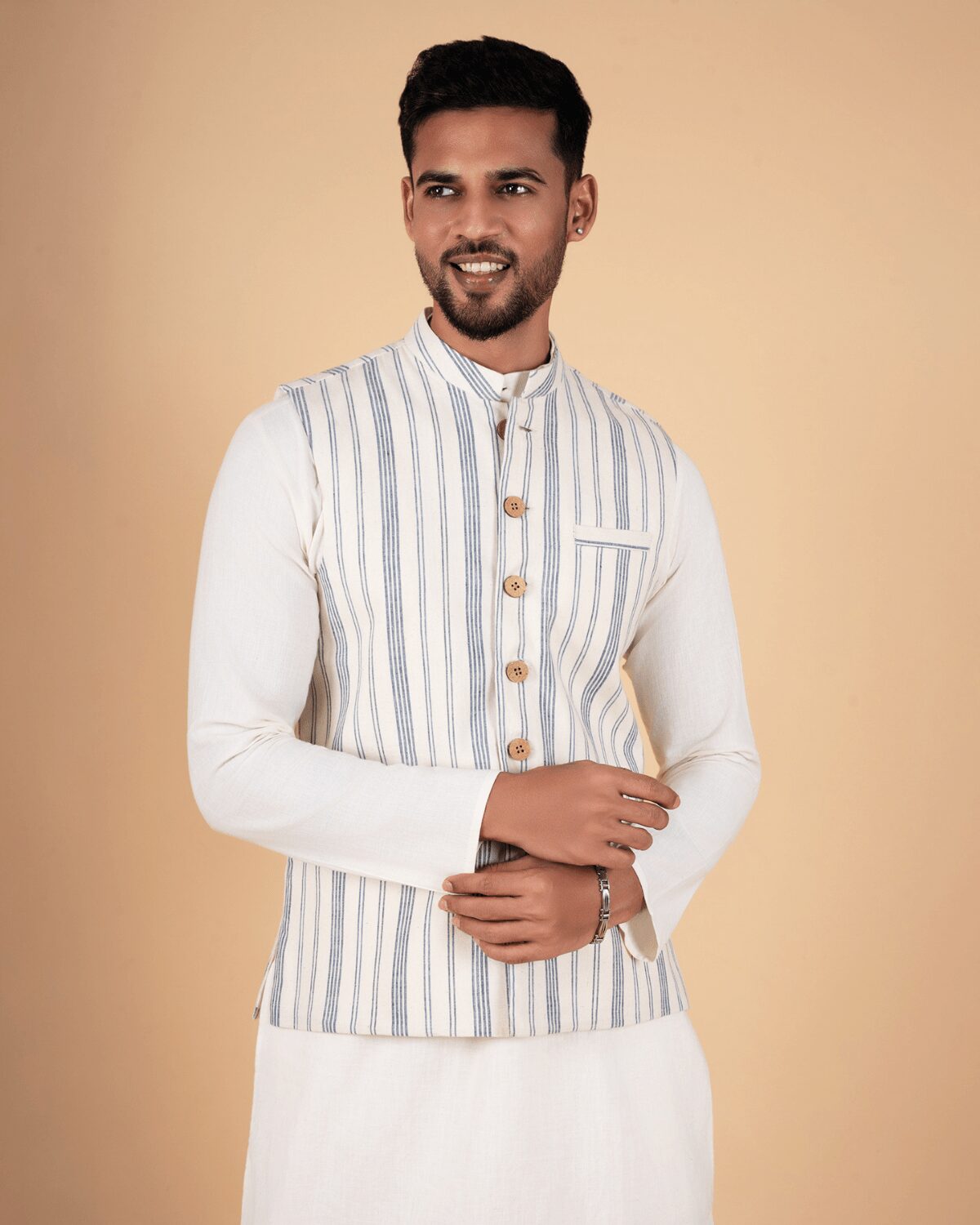 Indigo Striped Koti - handmade chemical-free khadi from Feel Weaves