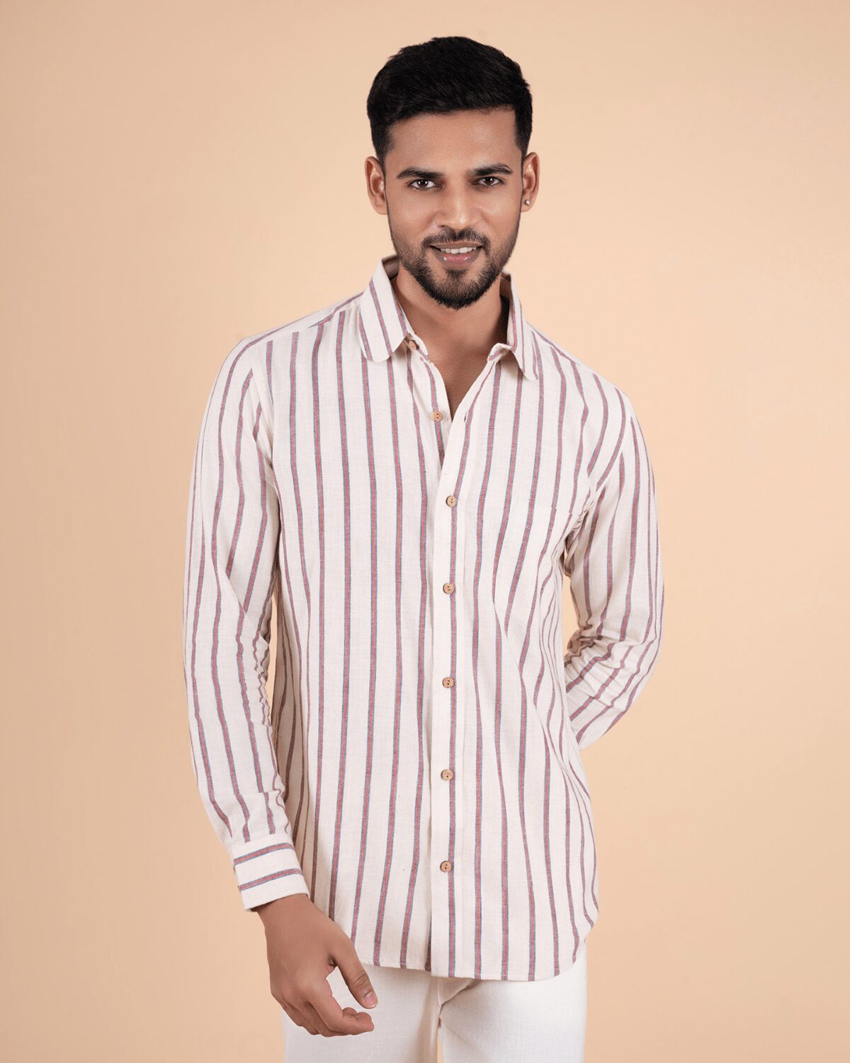 Rustic Stripe Full Sleeve Shirt - handmade chemical-free khadi from Feel Weaves