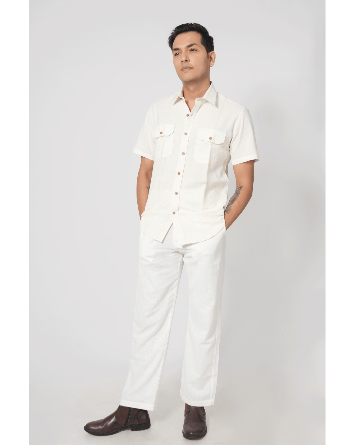 White Double Pocket Shirt - handmade chemical-free khadi from Feel Weaves