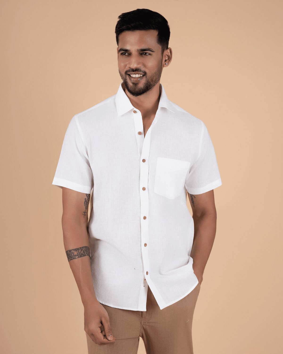 Elegant White Half Sleeve Shirt - handmade chemical-free khadi from Feel Weaves